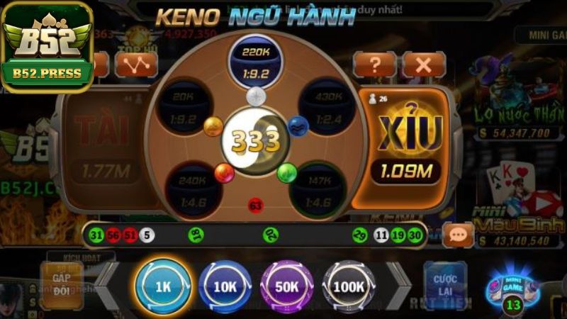 Game Keno Ngũ Hành có đa dạng mức cược cho người chơi lựa chọn